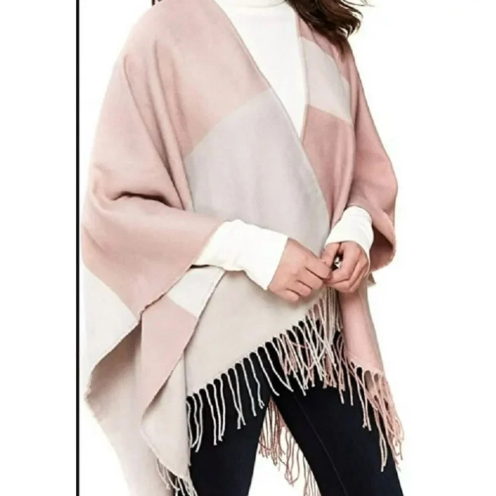 Soia & Kyo Women's Miku Scarfigan Wrap with Fringe‎ Fab Fit Fun Pink Plaid NEW